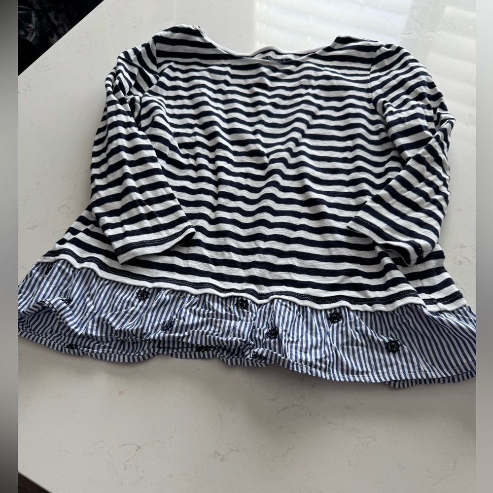 Talbots Navy and White Striped Nautical Top